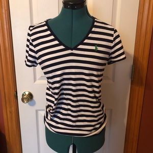 Polo black white stripe T-shirt with green Medium